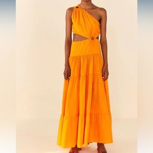 Farm Rio Orange Asymmetrical Maxi Dress